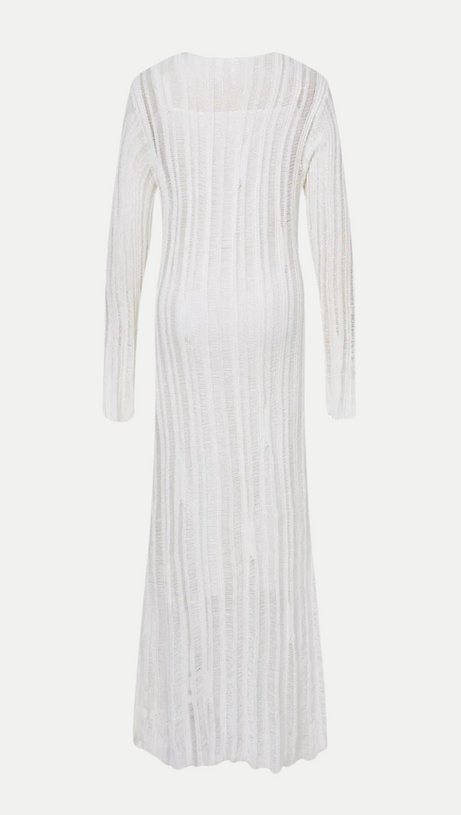 HILARIA ROSE HANDCRAFTED KNIT MIDI DRESS IN  WHITE
