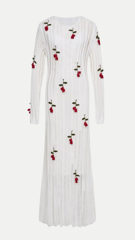 HILARIA ROSE HANDCRAFTED KNIT MIDI DRESS IN  WHITE