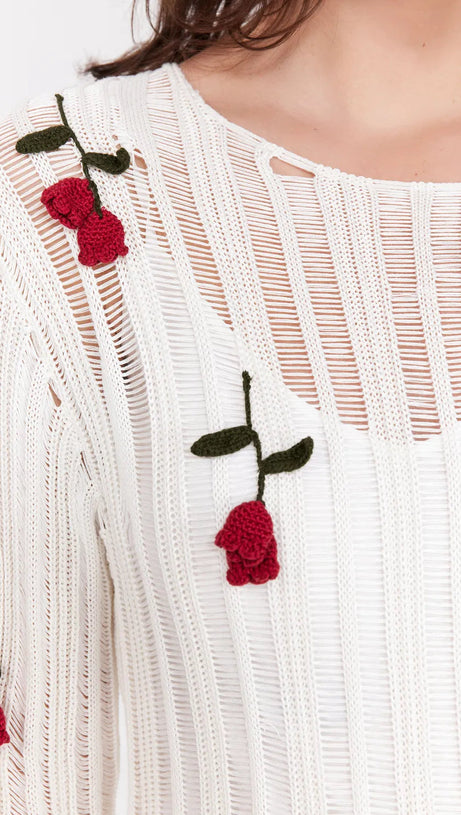 HILARIA ROSE HANDCRAFTED KNIT MIDI DRESS IN  WHITE