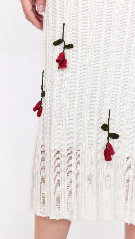 HILARIA ROSE HANDCRAFTED KNIT MIDI DRESS IN  WHITE