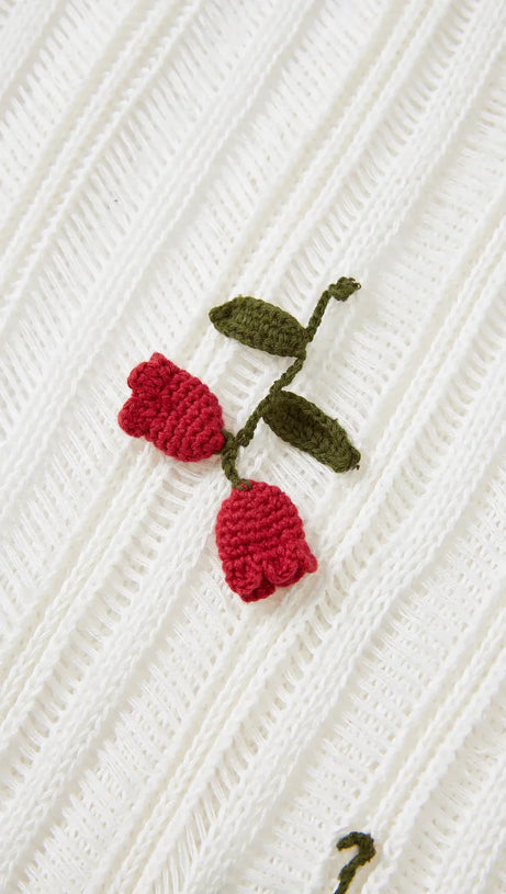 HILARIA ROSE HANDCRAFTED KNIT MIDI DRESS IN  WHITE