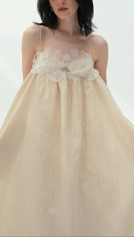 Iris-patterned halter maxi dress in khaki