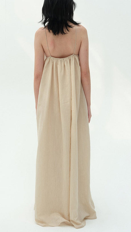 Iris-patterned halter maxi dress in khaki