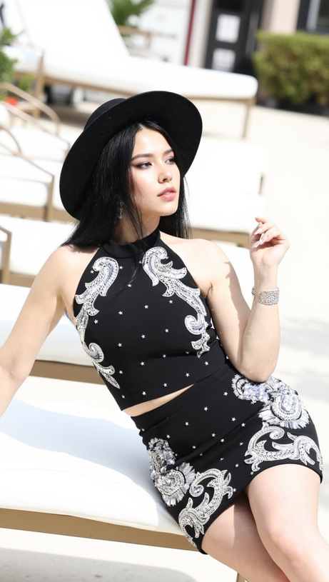 STARS EMBROIDERED BAROQUE MINI DRESS SET