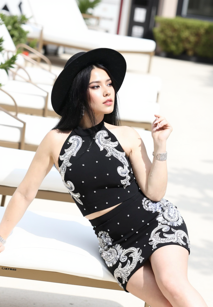 STARS EMBROIDERED BAROQUE MINI DRESS SET