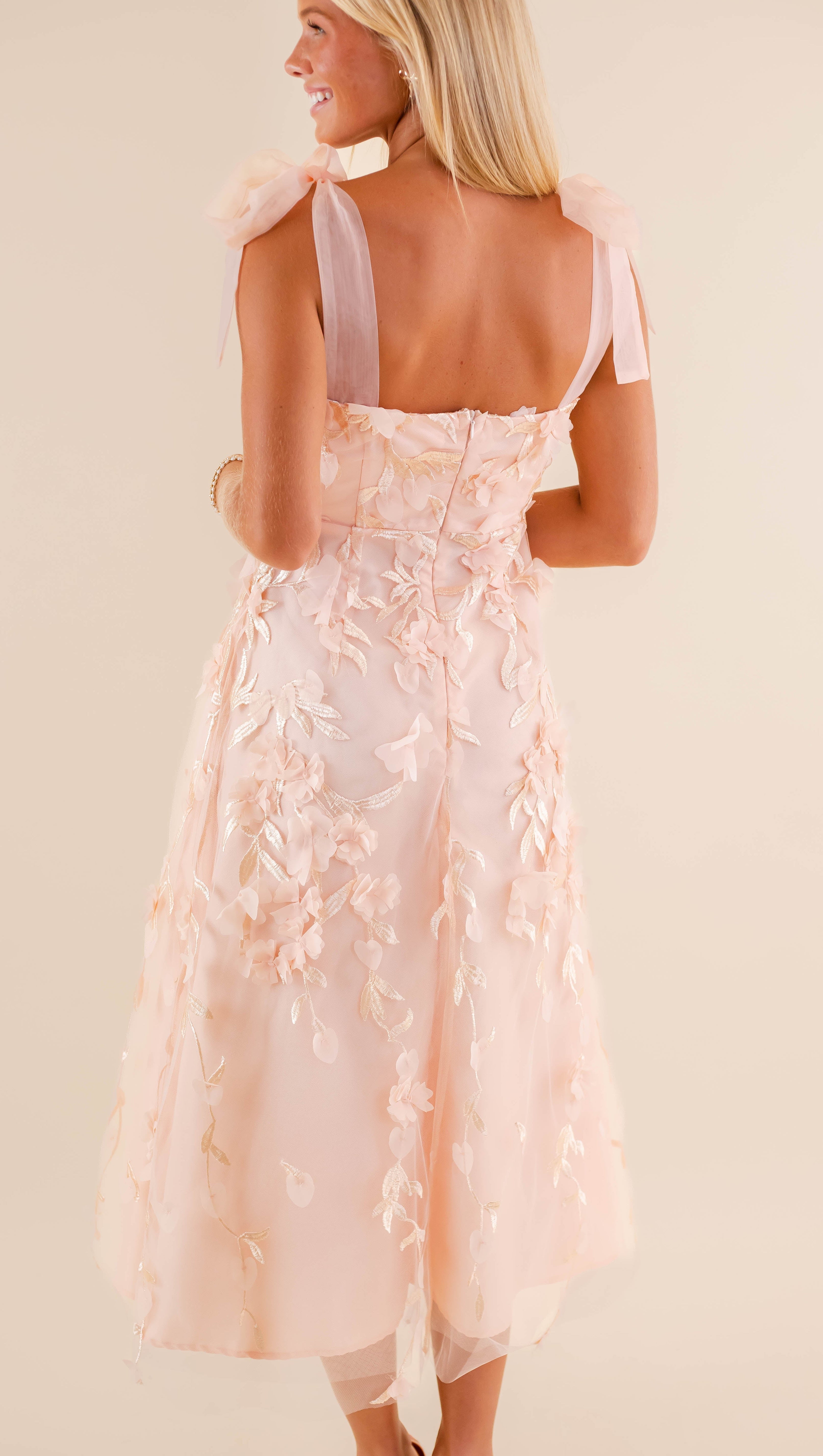 ABSOLUTE ELEGANCE 3D FLOWER MIDI DRESS