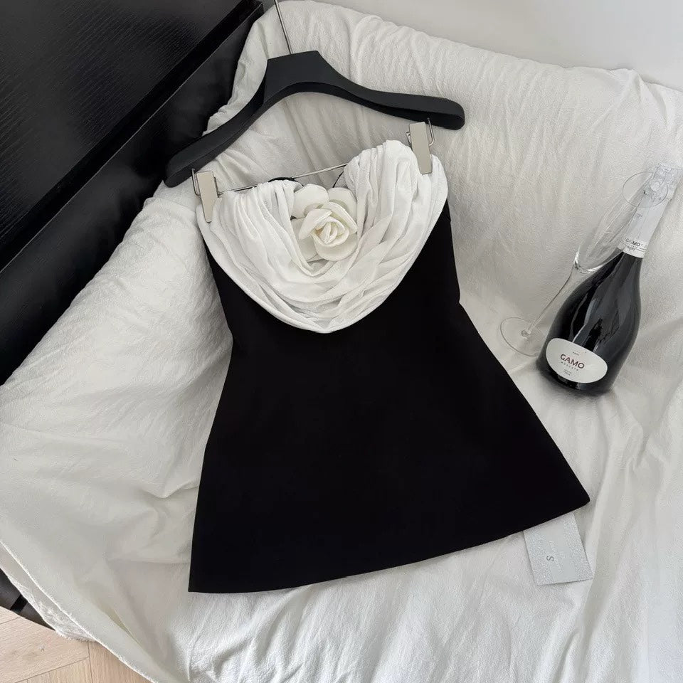 AIIZIE VERNA FLOWER EMBELLISHED STRAPLESS MINI DRESS IN BLACK - product image