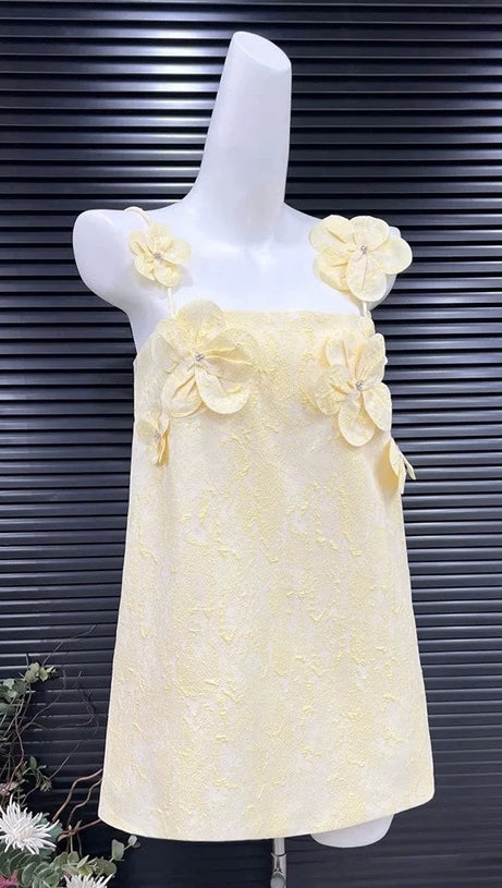 TRACY FLORAL JACQUARD MINI DRESS IN YELLOW