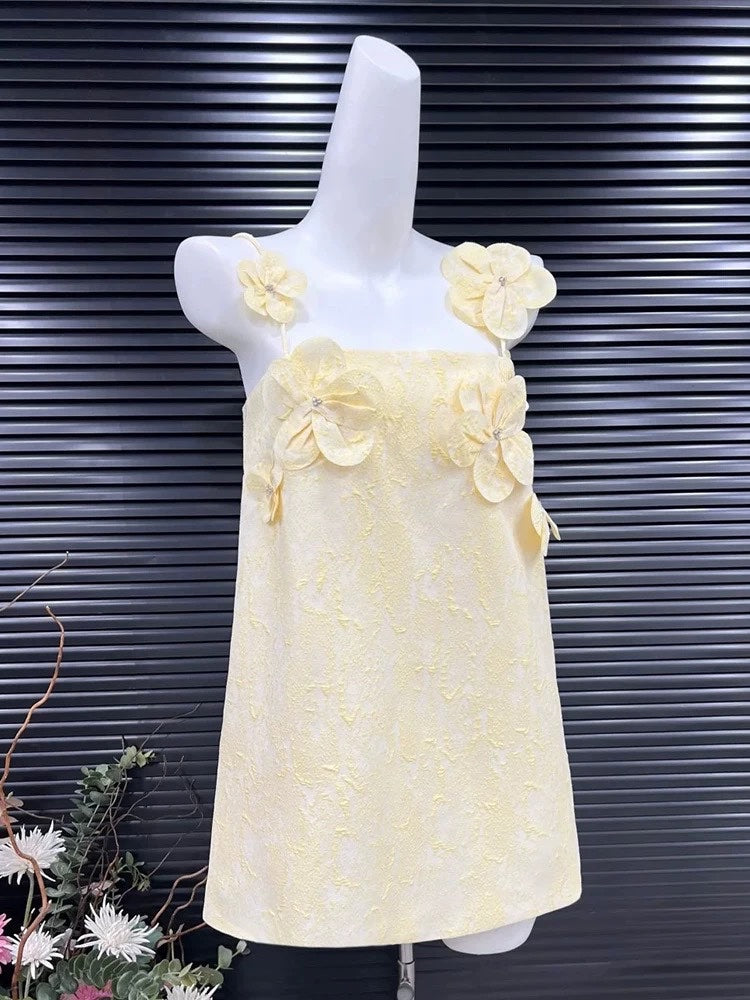 AIIZIE TRACY FLORAL JACQUARD MINI DRESS IN YELLOW - product image