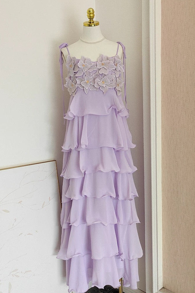 AIIZIE STACEY SEQUINED 3D-PETAL TIERED MAXI DRESS IN PURPLE - product image