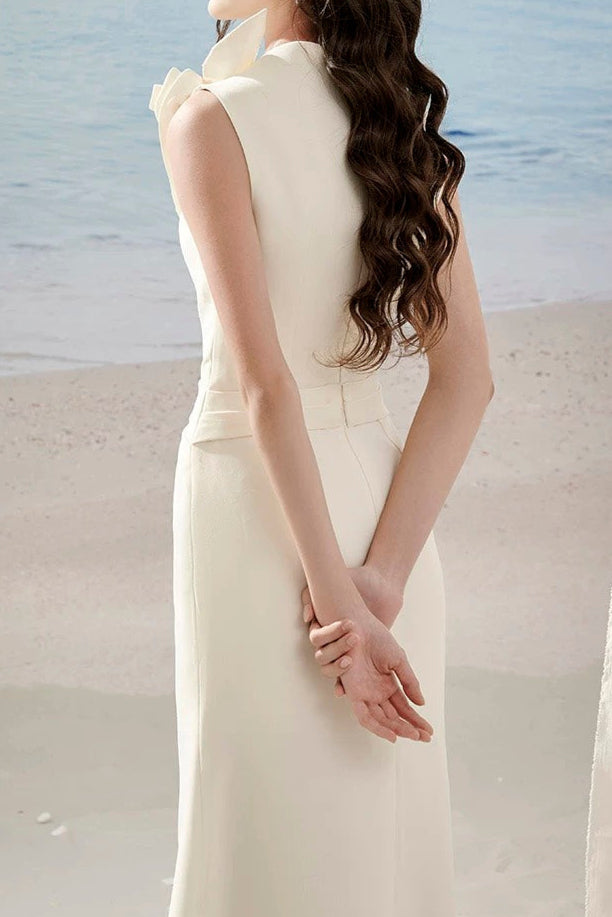 AIIZIE ALANI FLOWER SLIM SPLIT MIDI DRESS IN APRICOT - product image