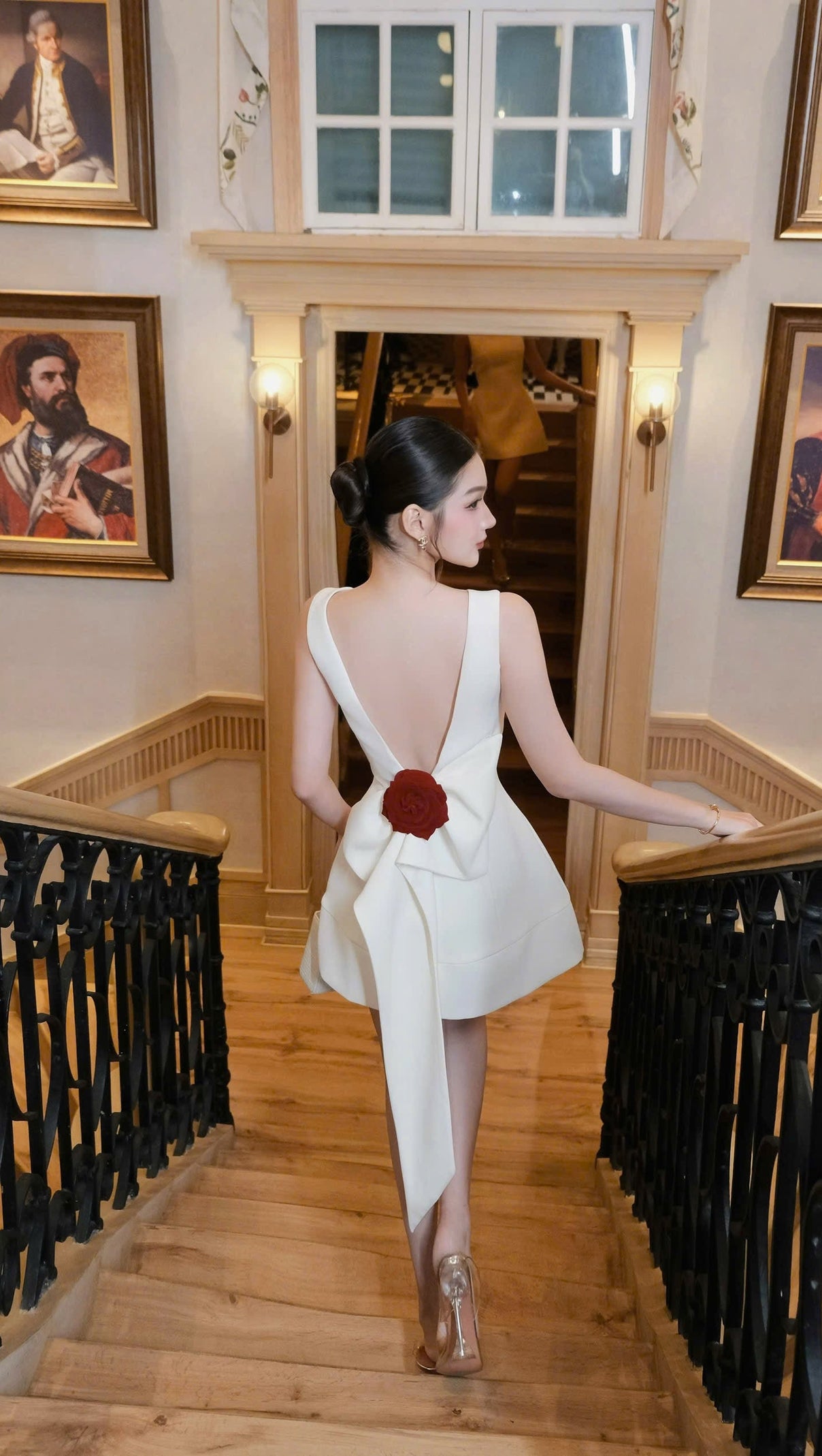 AIIZIE JOANNA BACKLESS FLOWER BOW EMBELLISHED MINI DRESS IN WHITE - product image