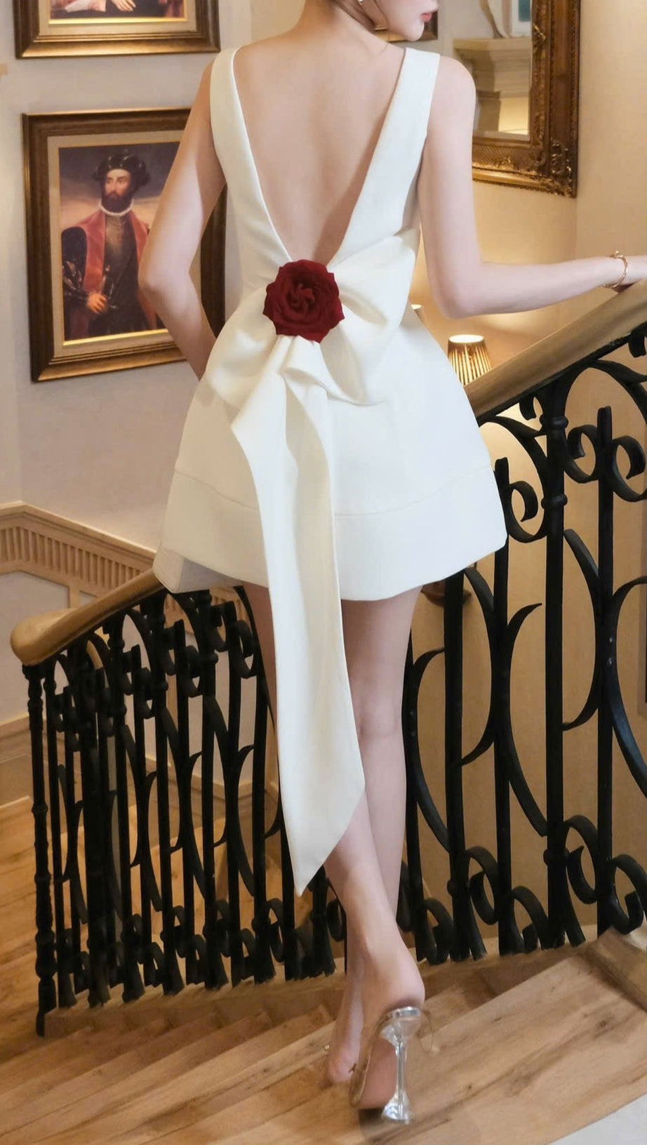 Joanna – Rückenfreies Minikleid mit Blumenschleife in Weiß