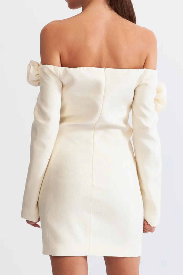 AIIZIE ERICA 3D FLORAL OFF-SHOULDER MINI DRESS IN WHITE - product image