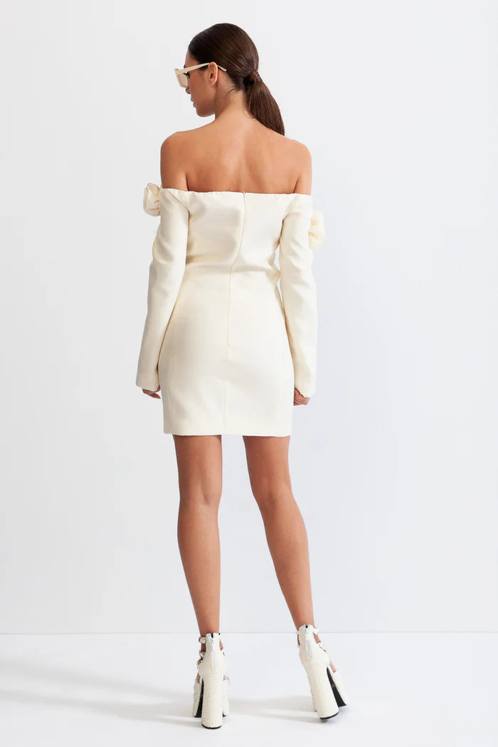 AIIZIE ERICA 3D FLORAL OFF-SHOULDER MINI DRESS IN WHITE - product image