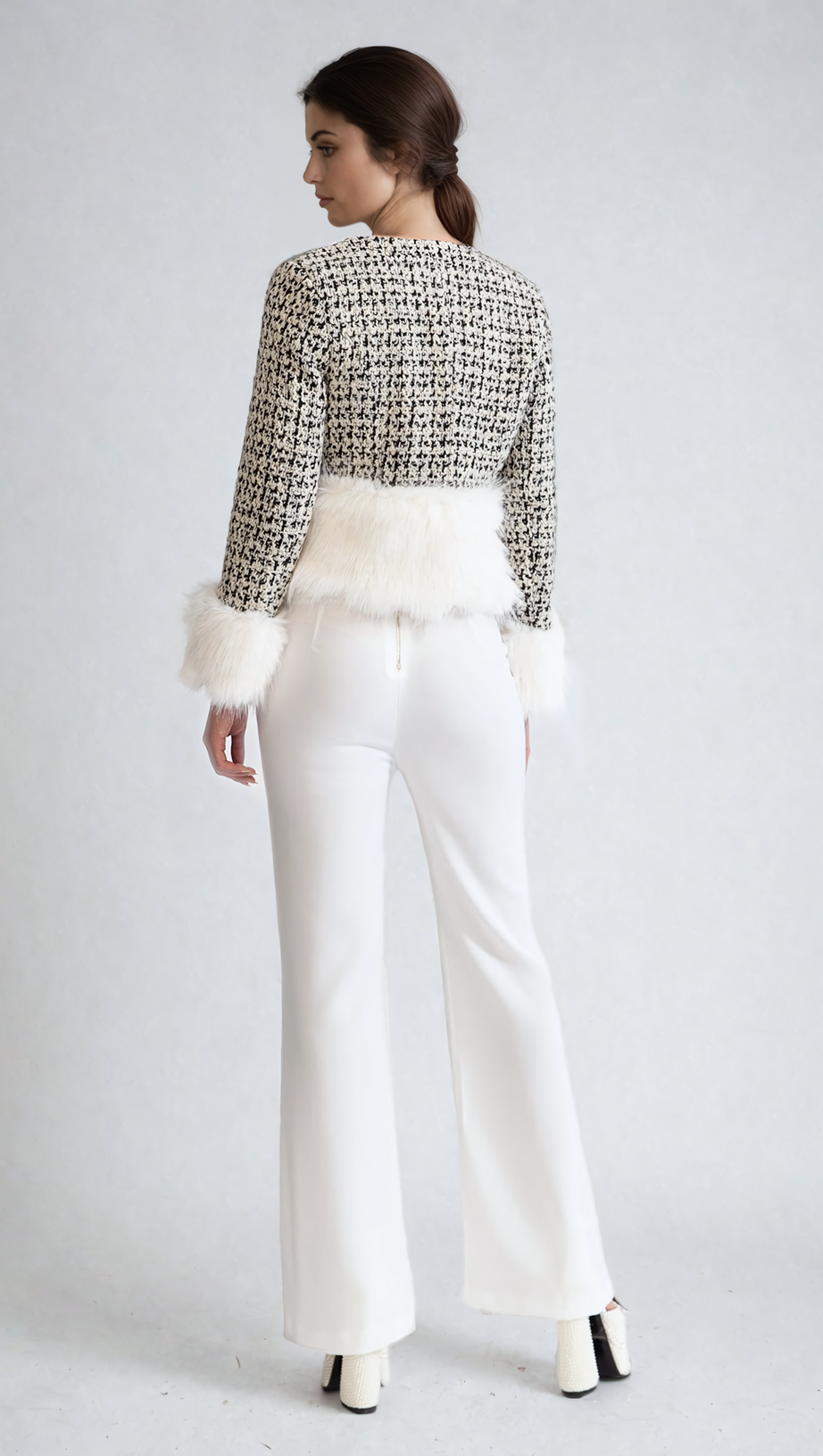 Tweedjacke mit Kunstpelz-Akzenten