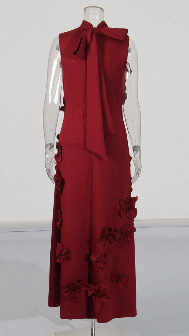 Annona Red Flower Embellished Maxi Dress