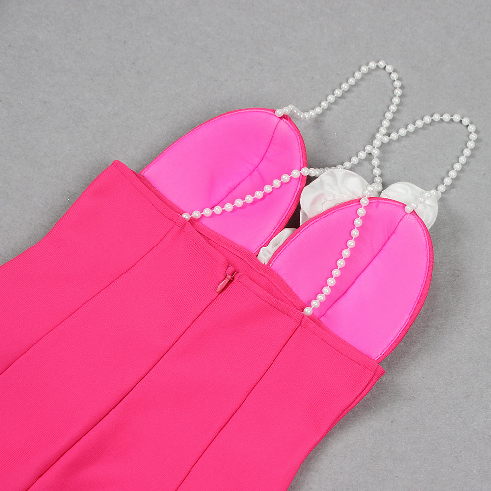 AIIZIE FLOWER PEARL STRAPS MAXI DRESS HOT PINK - product image