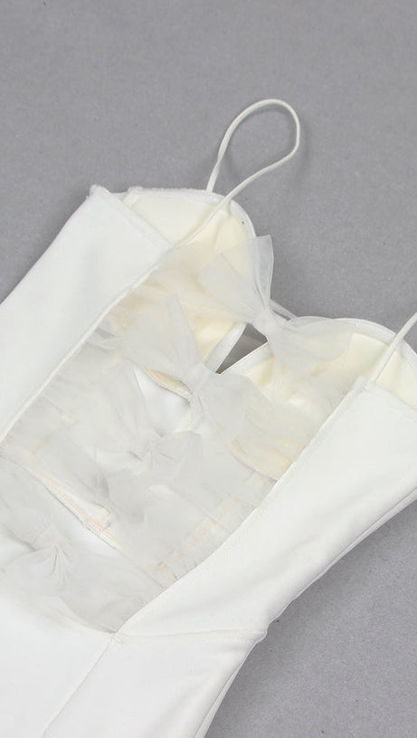 WHITE BACK BANDAGE MAXI DRESS WITH GLOVES