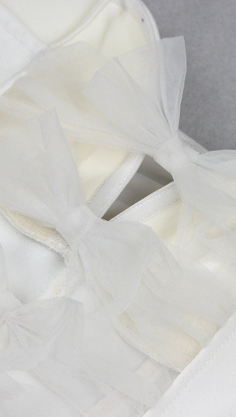 WHITE BACK BANDAGE MAXI DRESS WITH GLOVES