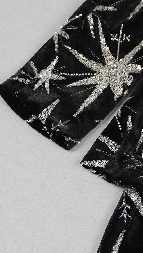LONG SLEEVE SEQUIN VELVET SUIT BLACK