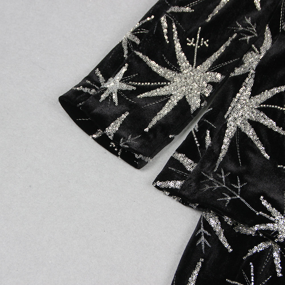 AIIZIE LONG SLEEVE SEQUIN VELVET SUIT BLACK - product image
