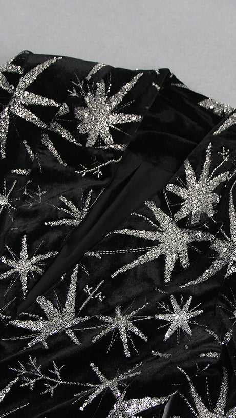 LONG SLEEVE SEQUIN VELVET SUIT BLACK