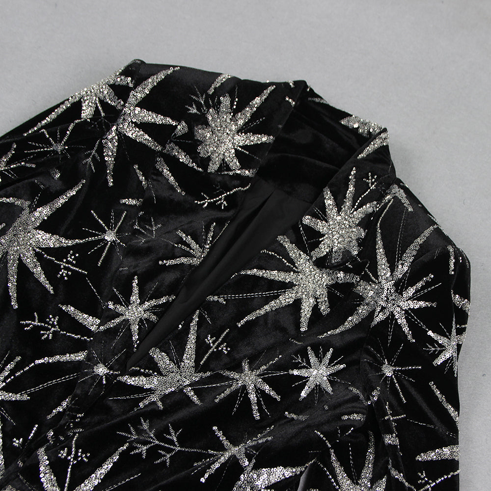 AIIZIE LONG SLEEVE SEQUIN VELVET SUIT BLACK - product image