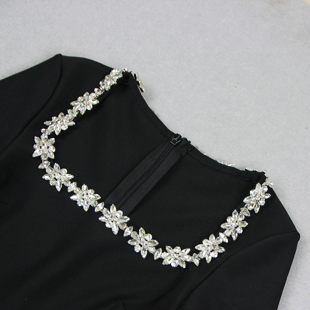 AIIZIE LONG SLEEVE CRYSTAL NECKLINE JUMPSUIT IN BLACK - product image