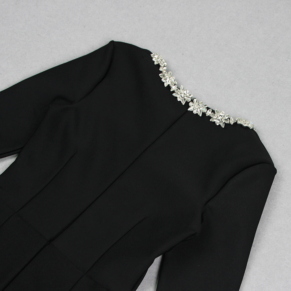 AIIZIE LONG SLEEVE CRYSTAL NECKLINE JUMPSUIT IN BLACK - product image