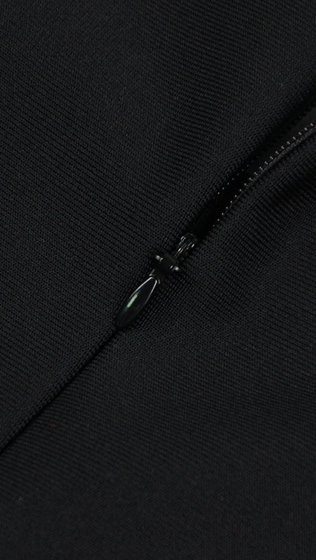 LONG SLEEVE CRYSTAL NECKLINE JUMPSUIT IN BLACK