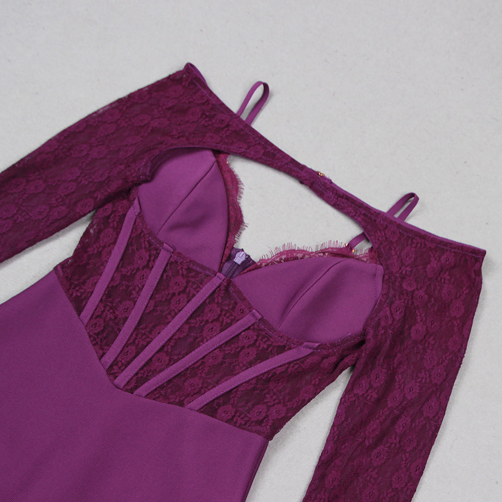 AIIZIE PURPLE LACE AND CREPE MINI DRESS - product image