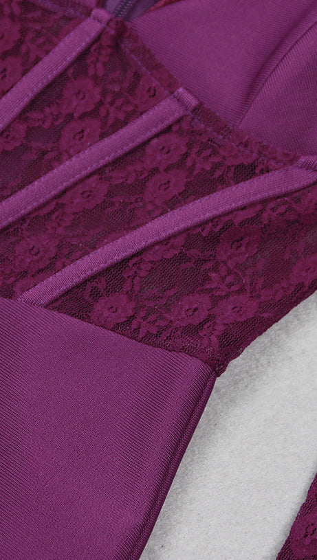 PURPLE LACE AND CREPE MINI DRESS