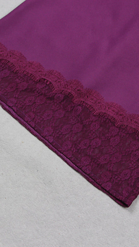 PURPLE LACE AND CREPE MINI DRESS