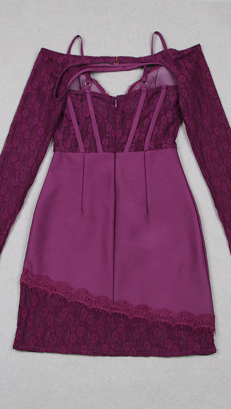 PURPLE LACE AND CREPE MINI DRESS