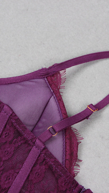 PURPLE LACE AND CREPE MINI DRESS