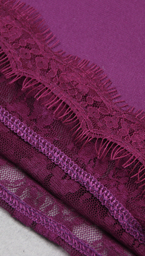 PURPLE LACE AND CREPE MINI DRESS