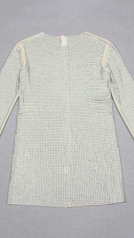 ABITO A MANICHE LUNGHE CON CRISTALLI IN AVORIO 