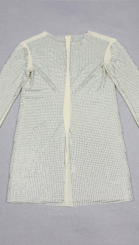 ABITO A MANICHE LUNGHE CON CRISTALLI IN AVORIO 