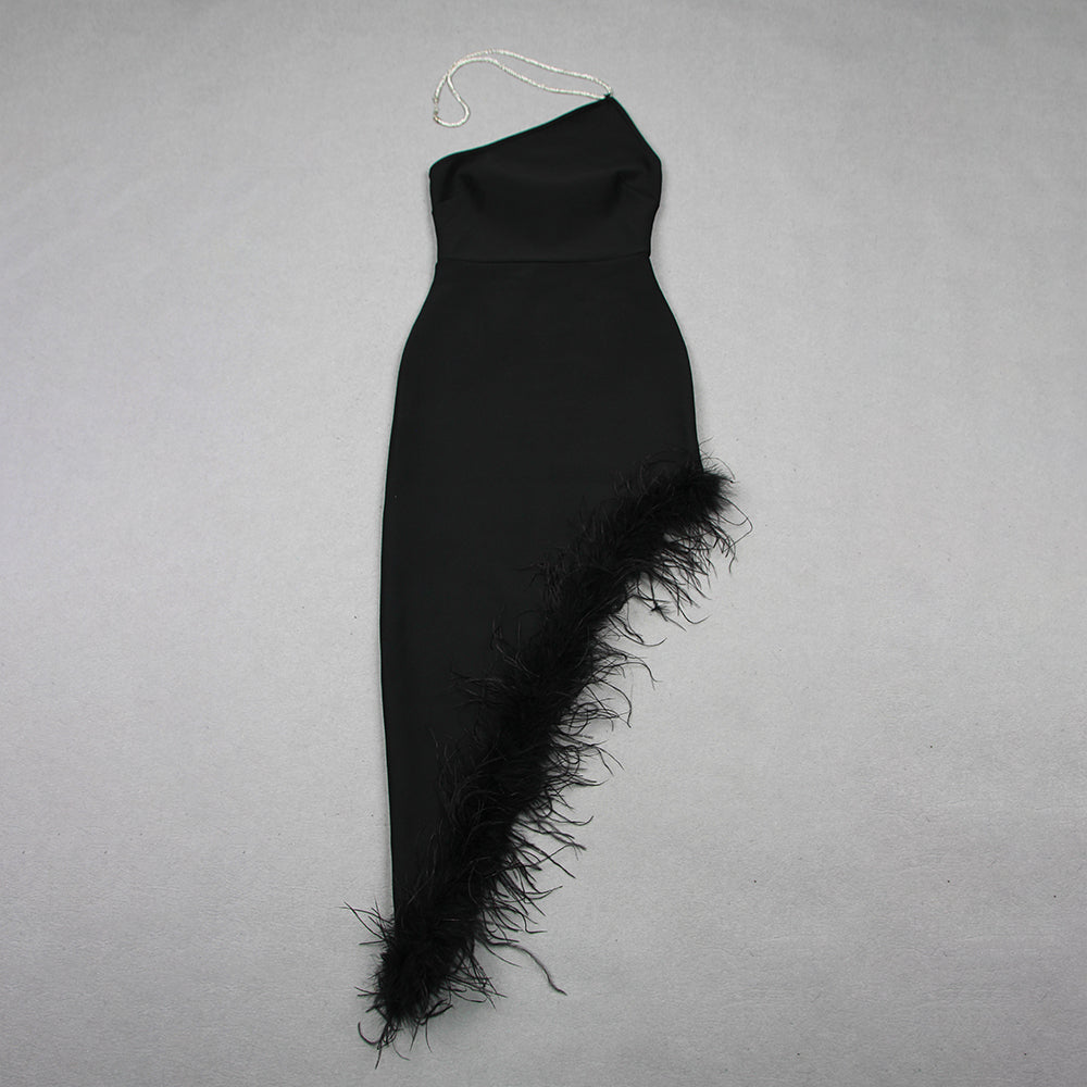 AIIZIE HALTER CRYSTAL FEATHER MAXI DRESS IN BLACK - product image