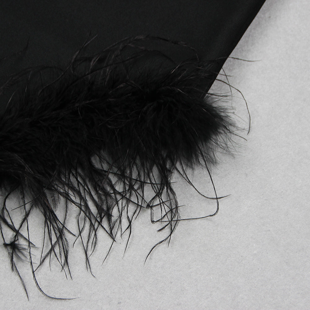 AIIZIE HALTER CRYSTAL FEATHER MAXI DRESS IN BLACK - product image