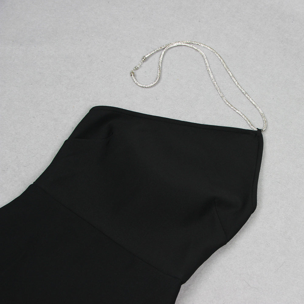 AIIZIE HALTER CRYSTAL FEATHER MAXI DRESS IN BLACK - product image