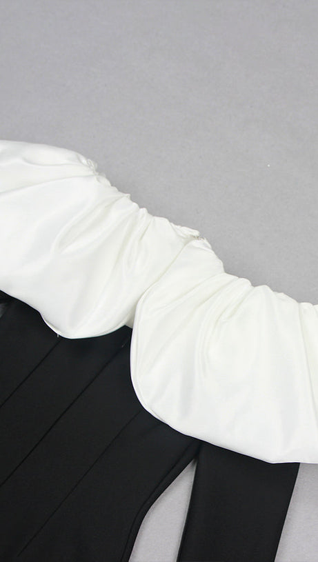 ABITO MIDI A MANICHE LUNGHE CON SOFFIETTO BARDOT NERO BIANCO