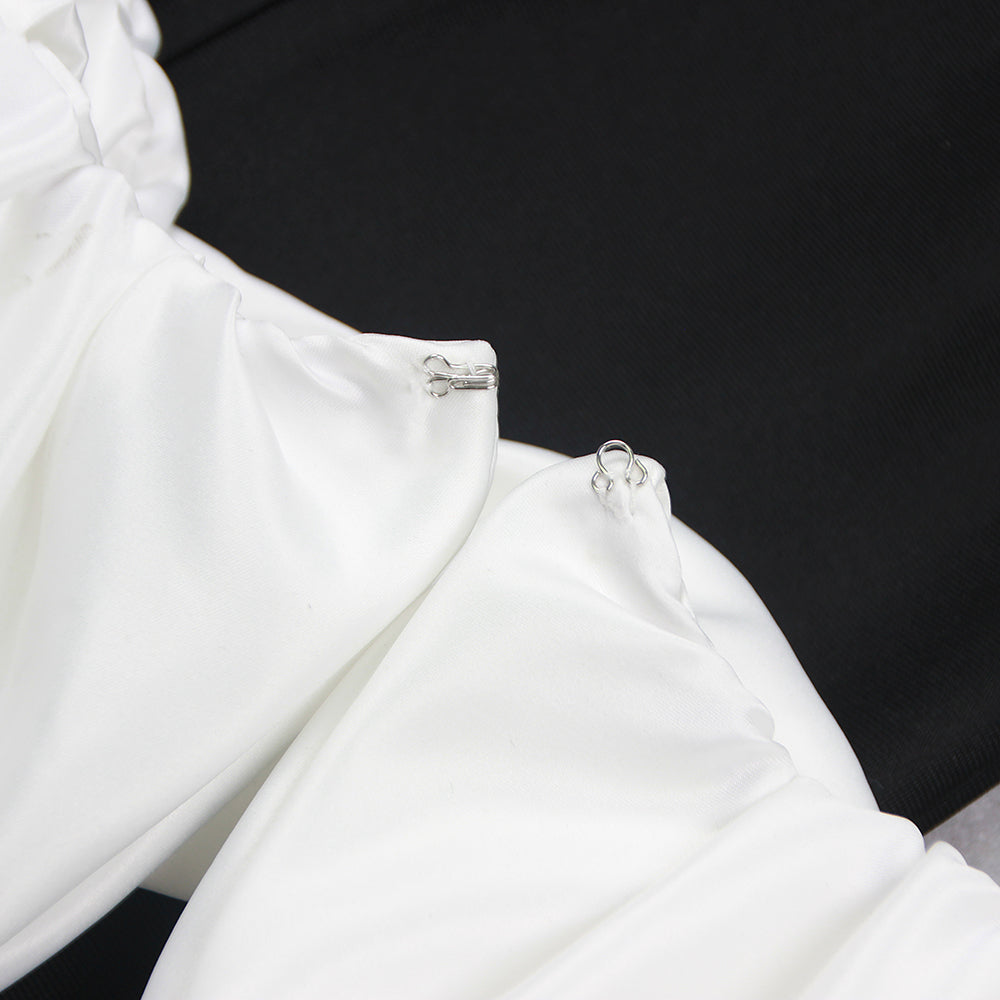 AIIZIE LONG SLEEVE PUFF BARDOT MIDI DRESS BLACK WHITE - product image