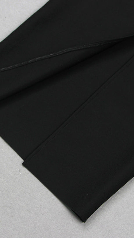 ABITO MIDI A MANICHE LUNGHE CON SOFFIETTO BARDOT NERO BIANCO