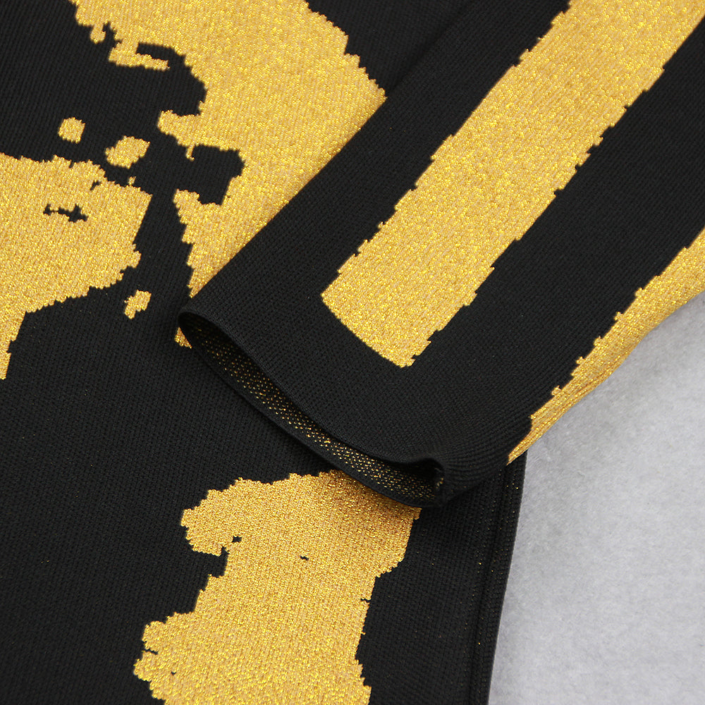 AIIZIE LONG SLEEVE SPARKLY DRESS BLACK GOLD - product image