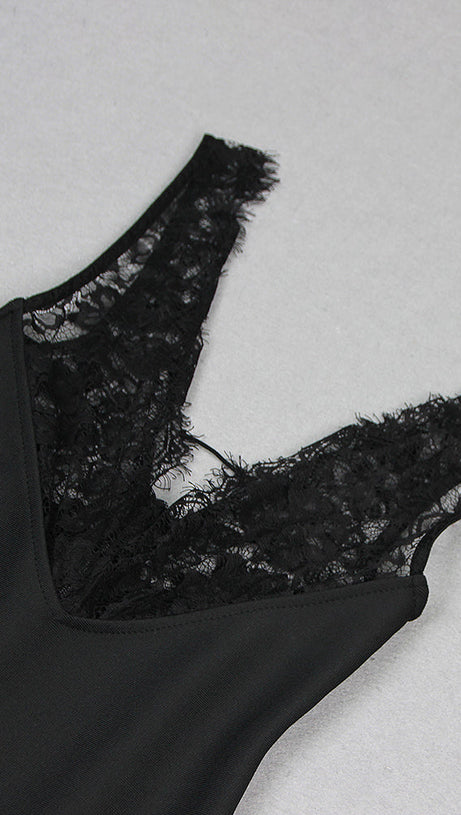 LACE-TRIM V-NECK SLIP DRESS