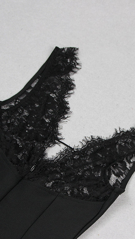 LACE-TRIM V-NECK SLIP DRESS