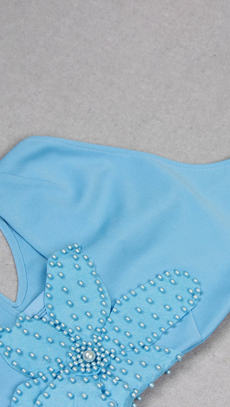 FLOWER APPLIQUE ONE-SHOULDER MIDI DRESS