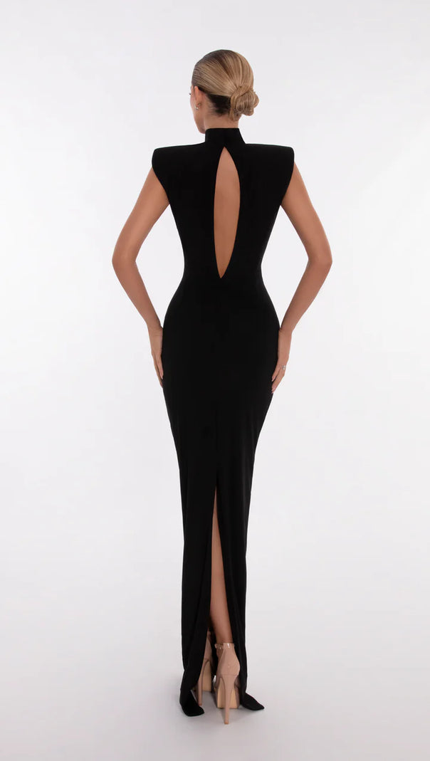 AIIZIE GOLD X BEADS EMBELLISHED BLACK MAXI DRESS - product image